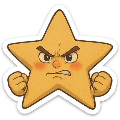 ghibli style determined star with clenched fists, expressive and detailed sticker
