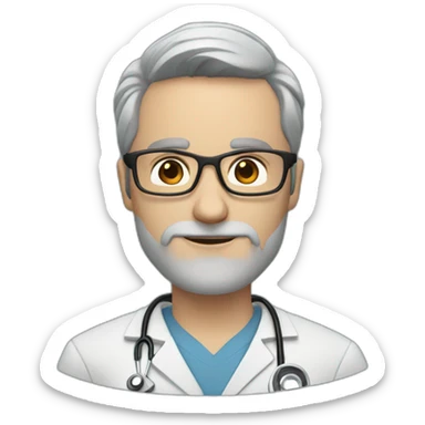 white doctor with short brown hair, big forehead, glasses and beard sticker