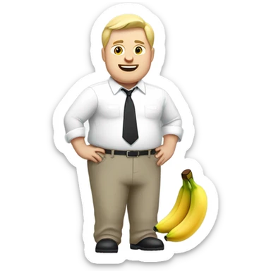 Fat blonde man in white dress shirt and dress pants with banana in each hand sticker