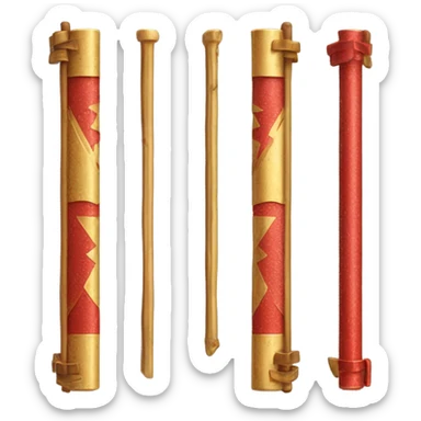 Un bâton en métal rouge, deux sections sont dorées et texturées. sticker