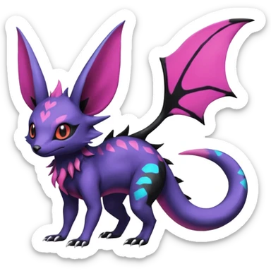 Rare epic aesthetic colorful Salandit-Noibat-Eevee-Genet-species-Fakemon-hybrid-creature, with markings, full body sticker