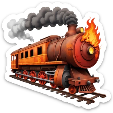 an old broken rusty train going up in flames sticker
