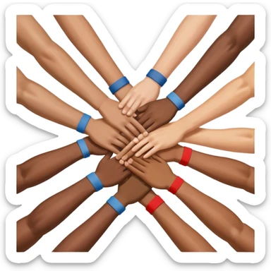 team huddle, hands together in the center, representing loyalty and teamwork sticker