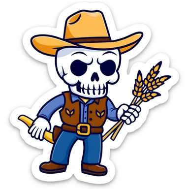 skull with pink cowboy hat and wheat sticker