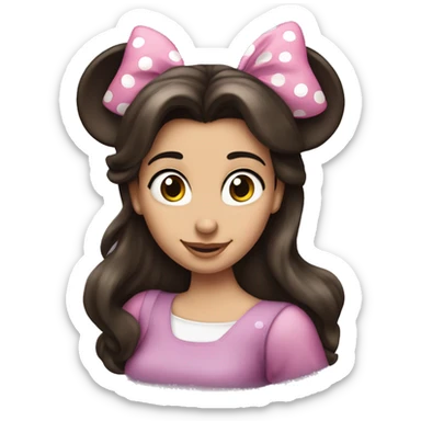 Brunette woman long hair Minnie Mouse ears sticker