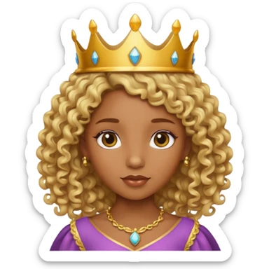 Princess brown skin, with curly blonde hair, small crown sticker