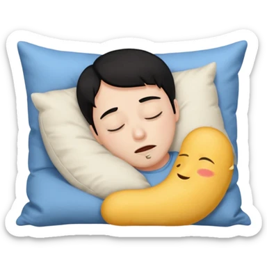 man with black hair drooling while sleeping with his head on a pillow, emoji style sticker