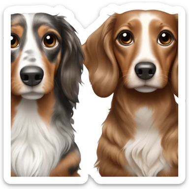 Tri Merle long haired Dachshund with brown haired  with white brunette woman sticker