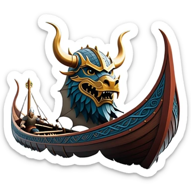 clash-of-clans-aesthetic_-cinematic-viking-longboat, rendered in a flat, bold vector style with minimal shading, featuring a striking dragon-headed prow slicing through icy, churning waters. shields on the side and vikings rowing The longboat’s intricately detailed shields and carved motifs evoke a sense of epic adventure and Nordic might, with billowing sails catching a dramatic, stormy sky backdrop. sticker