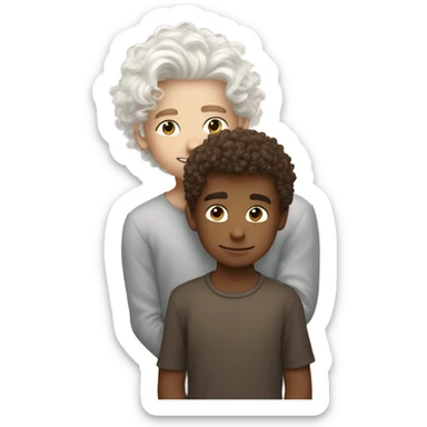 Curly white hair boy kissing brown hair boy  sticker