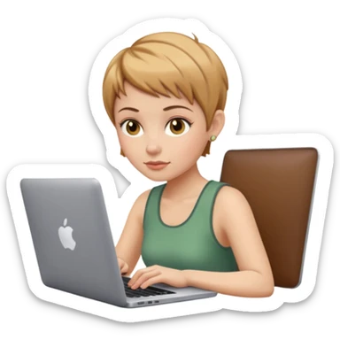macbook pro white woman pixie haircut light brown hair hazel eyes playing computer games sticker