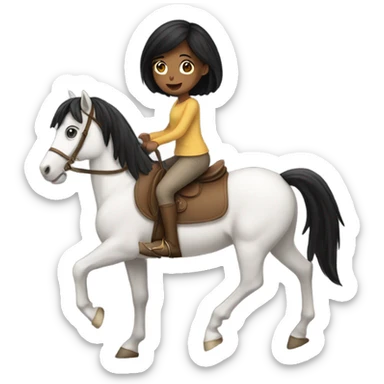 Girl with black hair riding a horse sticker