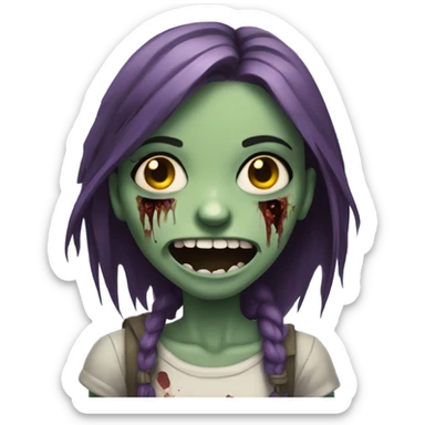 influenced zombie girl, sad but smiling with rotten teeth sticker