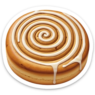 a cinnamon roll single layer cookie with only less spirals and full glaze sticker