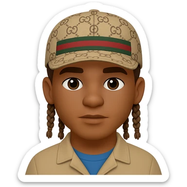 Homme avec des tresses plus courtes et une casquette Gucci, style emoji, sans fond. Note: style emoji does not support editing, so using general style editor with emoji style intention. sticker