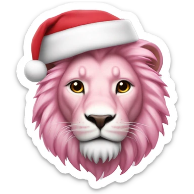 Pink and white lion with Santa hat sticker
