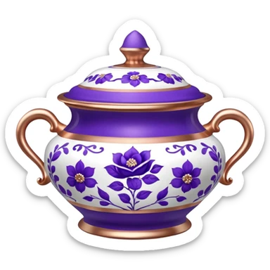 rose gold, and white realistic china pot with purple floral print sticker