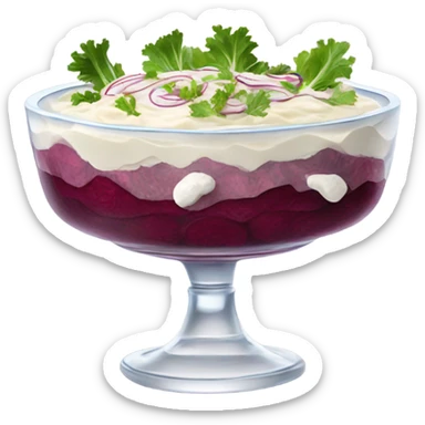 Shuba russian Layered Beet dish  with Herring and mayonnaise in Crystal bowl  sticker