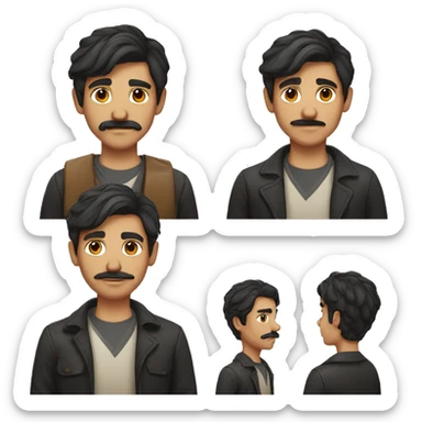 A 27-year-old wheat-skinned boy with dark hair and mustache sticker