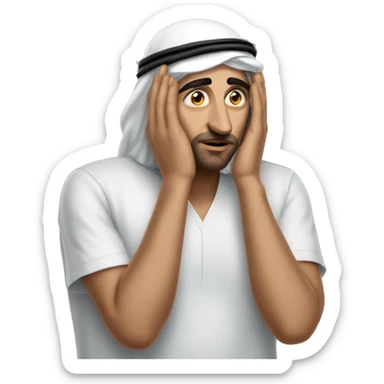 Arab holding his head with his hands photorealistic serious sticker
