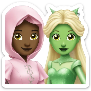 glinda (pink) and elphaba (green) sticker