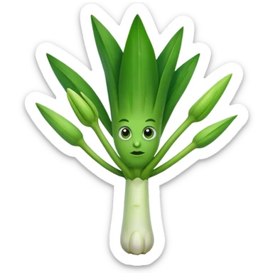 a leek with arms and eyes sticker