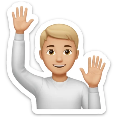 joven trigueño corte de pelo muy cortito polera blanca sonrisa bonita saludando mano arriba sticker