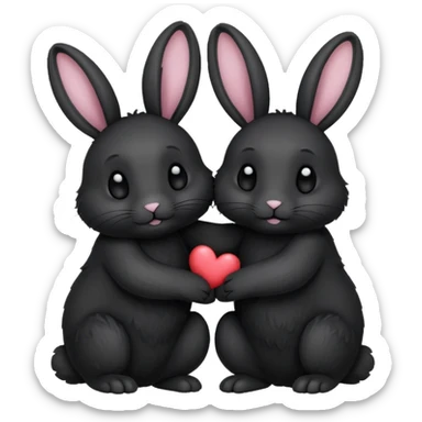 Black rabbit hugging black lionhead rabbit  sticker