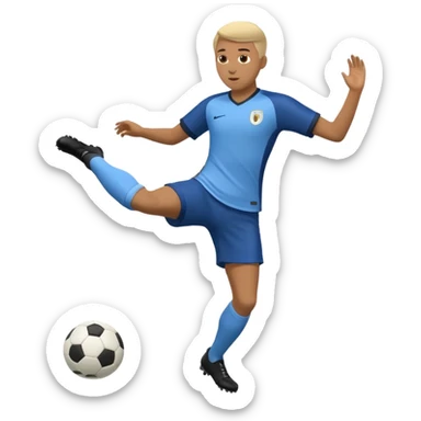 Can you generate an Apple style emoji of a Rabona soccer shot. A rabona shot is when a player strikes the ball with his kicking foot wrapping around his standing leg sticker