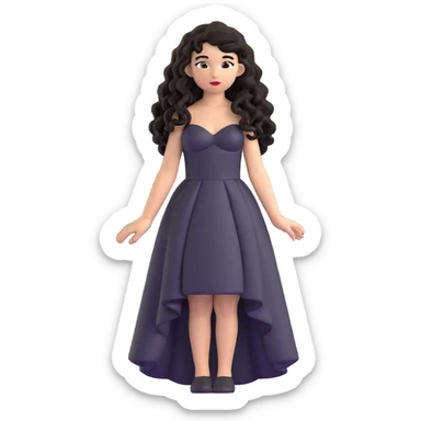 light skin girl with black very long curly hair, brown eyes, black Chanel dress sticker