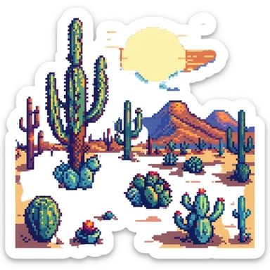 desert landscape with cactus and sunset sticker