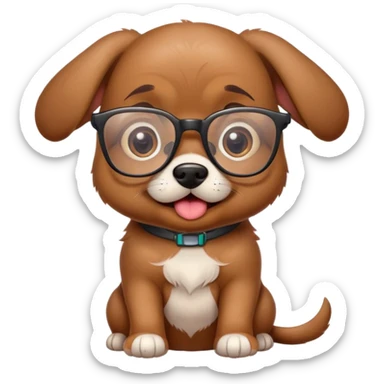 silly brown puppy with nerd glasses and ☺️ emotion sticker