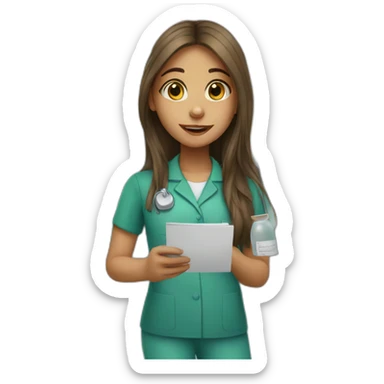 young girl with long hair working in a pharmacy sticker