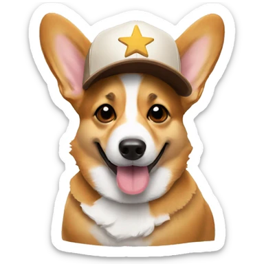 corgi wearing a brown baseball cap with a star hat and shades sticker