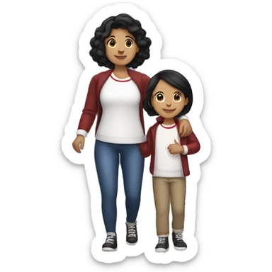 Hispanic girl with short black straight hair holding boys  hand at Christmas parade  sticker