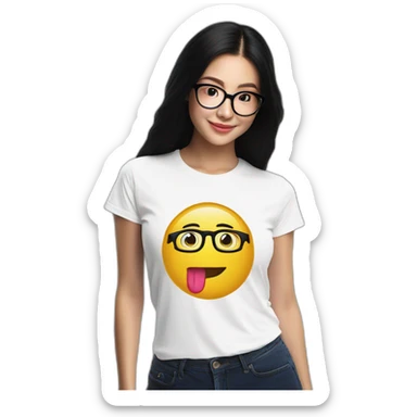 FCB girl long black hair with glasses official t-shirt sticker