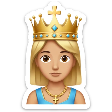 Gold cross necklace wearing criwn sticker