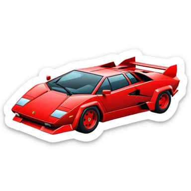 Simplified red Lamborghini Countach sports car, basic geometric shapes, minimal styling sticker