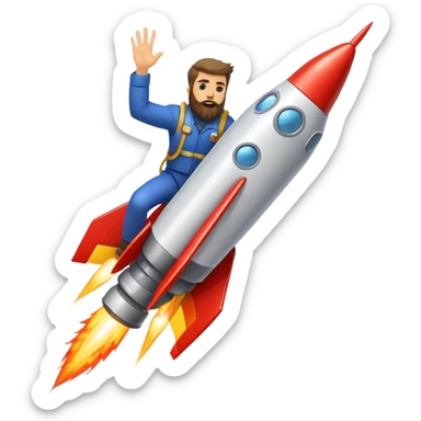 bearded man riding a rocket france black boom!  sticker