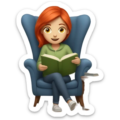 Girl with red hair reading in cozy chair sticker