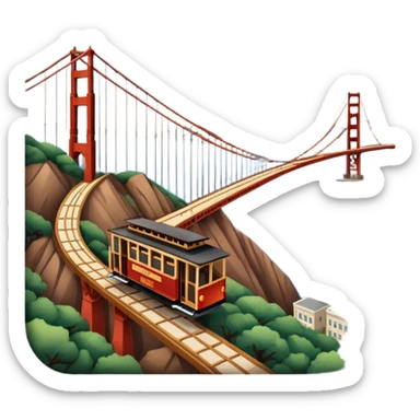 Make a full city of San Francisco with the Golden Gate Bridge in the background and a train car going up the hill sticker