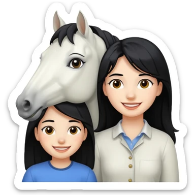 A white Horse with a black hair girl beside him sticker