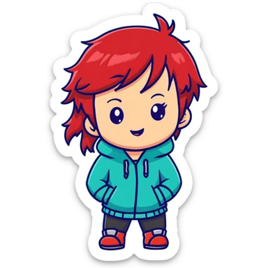 chibi character with red hair, cute expression sticker