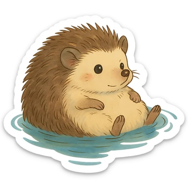 ghibli style hedgehog floating on water, no background sticker