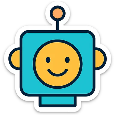 friendly face AI assistant icon, digital style sticker