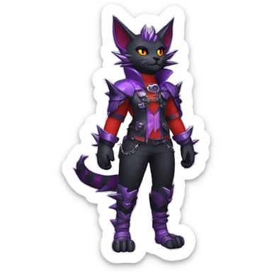 Anthro cool cute pretty black punk red Purple ethereal fantasy nargacuga-bat-cat-Fakemon spiked collar harness full body sticker