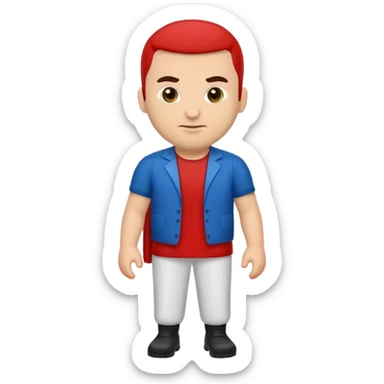 a full-sized man. Albanian in appearance, wearing sticker