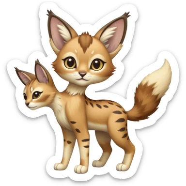Big-eared big-eyed cute realistic animalistic feral digitigrade 4-legged anime-styled Meloetta-Caracal-Trico-Vernid-Sergal-Serval-hybrid-fusion-creature-animal, full body sticker