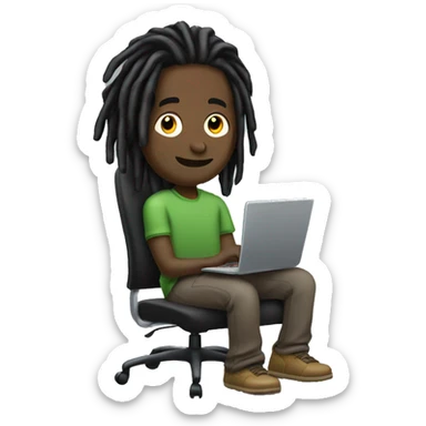 Black guy with dreads  sitting down on chair facing right-handside playing on computer  sticker