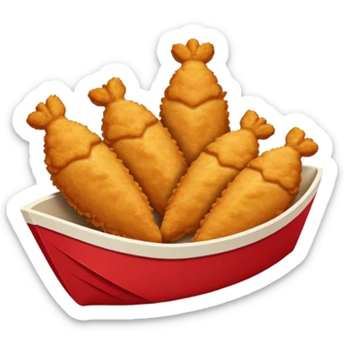Five delicious breaded chicken tenders in a red paper food boat sticker